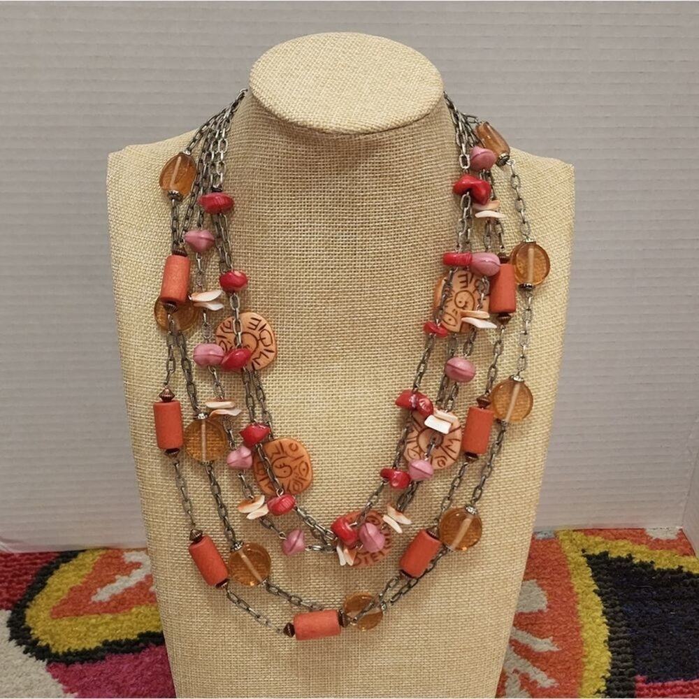 TRESKA beaded funky tribal‎ multi strand necklace new